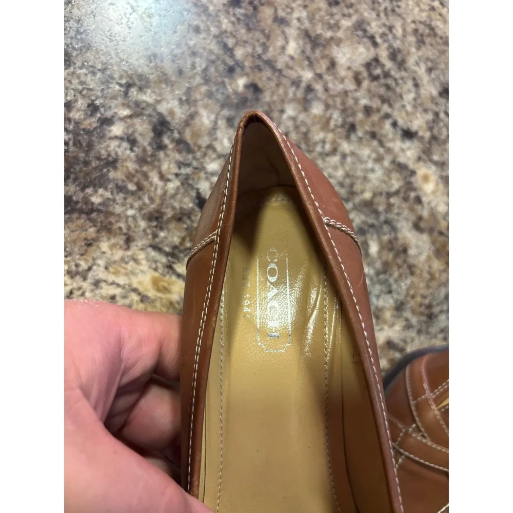 Coach Kristi Tan Leather Block Heel Loafers Buckle Pumps Made in Italy Womens 8B